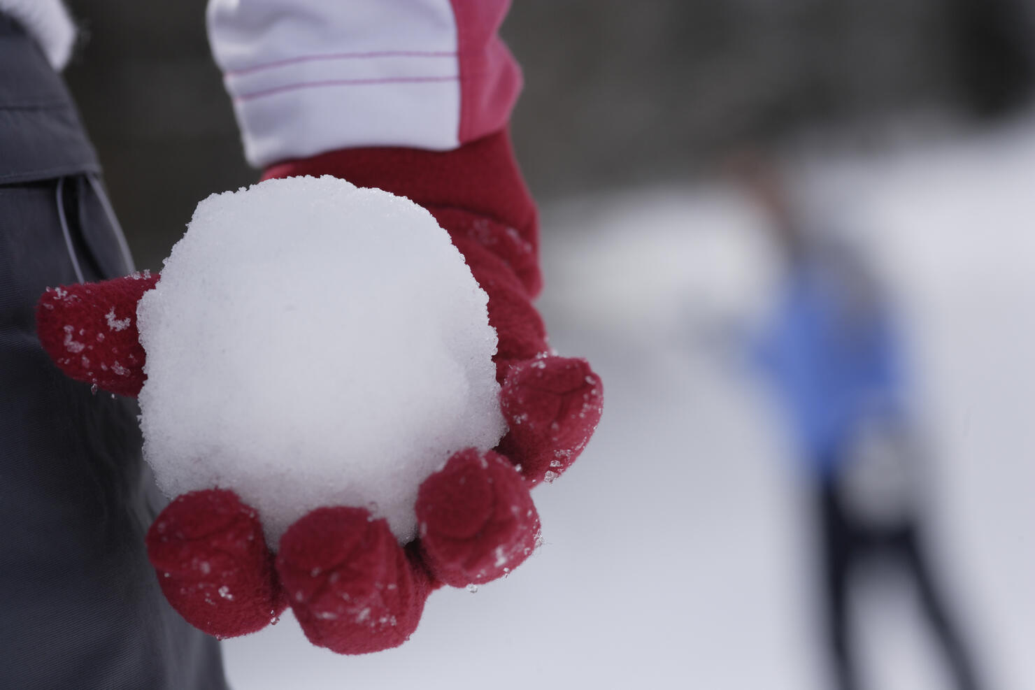 Woman holding a snowball, mid section, close-up
