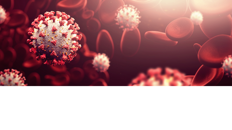 Corona virus close up wide shot in blood