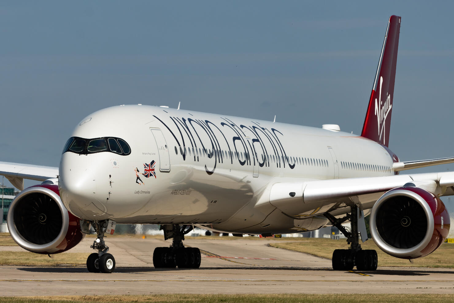 Virgin Atlantic A350-1000 taking off from Manchester airport.