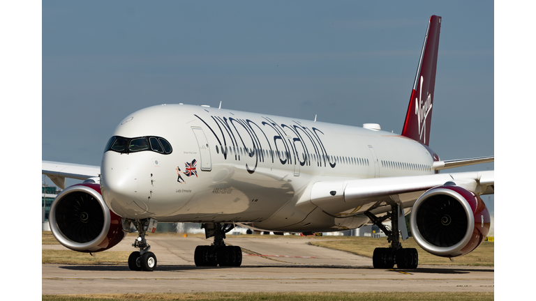 Virgin Atlantic A350-1000 taking off from Manchester airport.