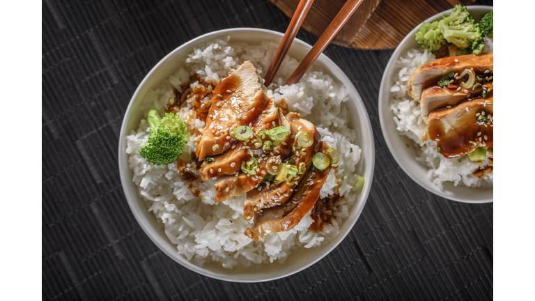 Grilled Chicken Breast with Teriyaki Sauce over Steamed Rice
