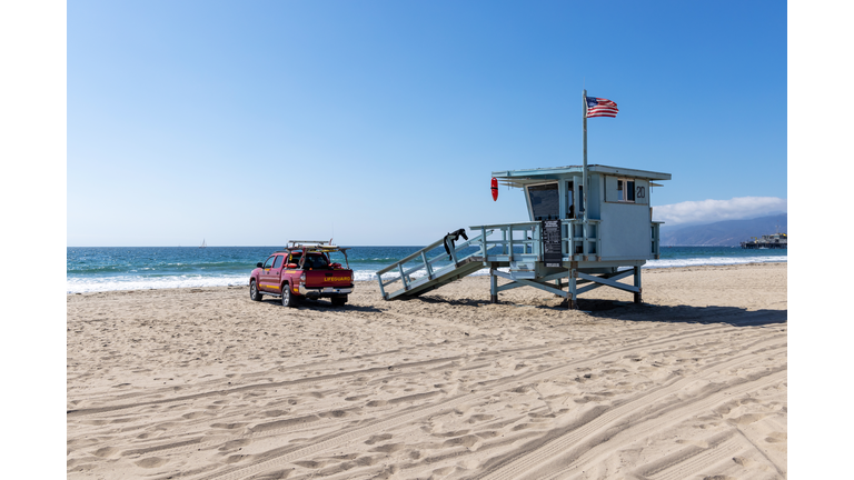 Lifeguard Tower and car on Manhattan Beach