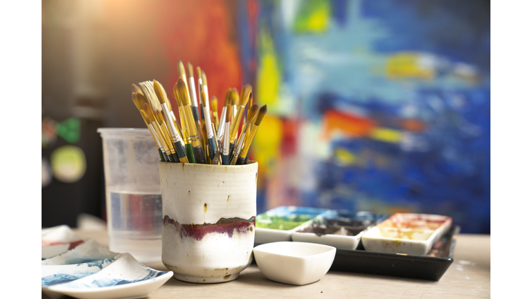 artist's palette with oil paints