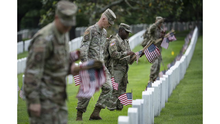 Arlington Cemetery Hosts Annual Flags-In Ceremony Ahead Of Memorial Day Weekend