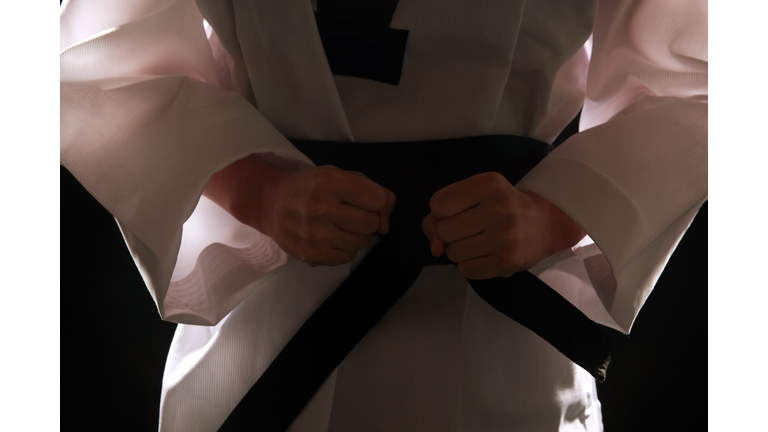woman training,taekwondo,hands close-up