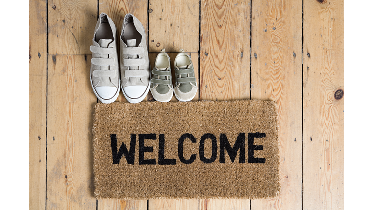 Training shoes and a welcome mat