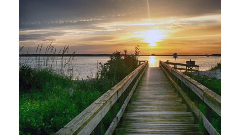 Scenic view of sea against sky during sunset,New Smyrna Beach,Florida,United States,USA