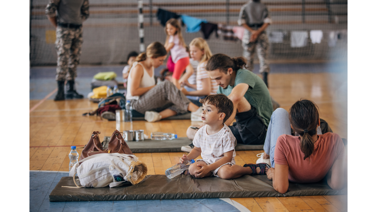 People in shelter after natural disaster