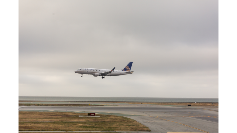 Commercial airline airplane at san francisco international airport at califronia USA america