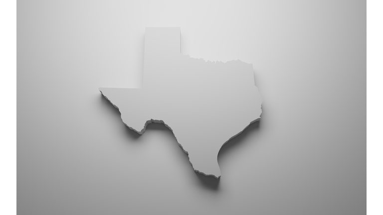 Texas state blank map with borders, 3D rendered