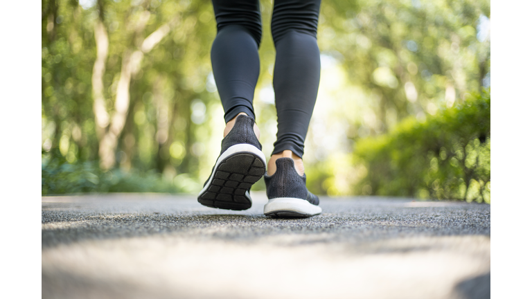 Close up of young athlete women feet in running activity