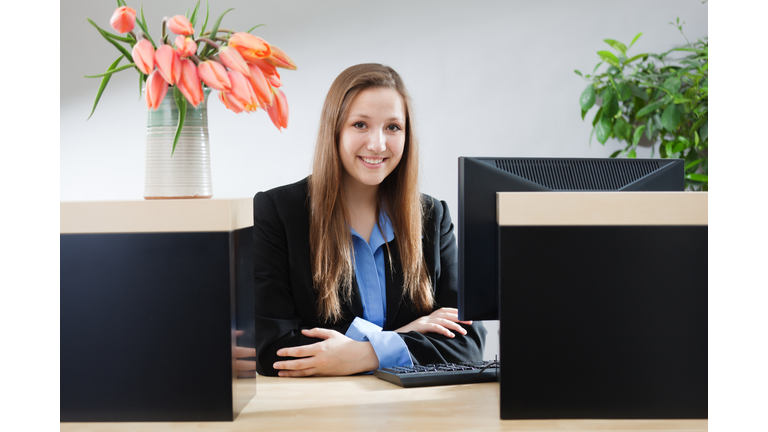 Bank Counter Window with Friendly & Smiling Teller Hz