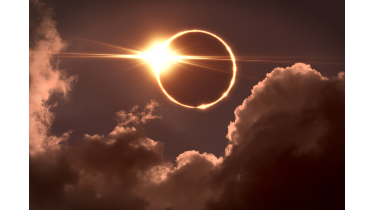 Total eclipse of the Sun. The moon covers the sun in a solar eclipse