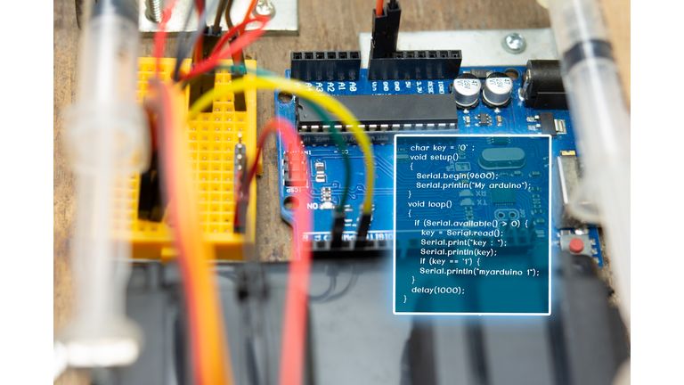 STEM Microcontroller Concept and DIY Electronic Kit. Science, Technology, Engineering and Mathematics education concept. frame collage with copy space.