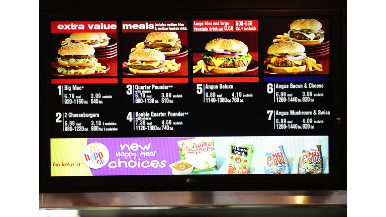 A menu displays US fast food chain McDon