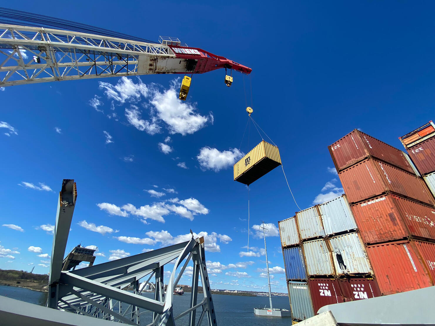 Crews Work To Clear Wreckage From The Francis Scott Key Bridge