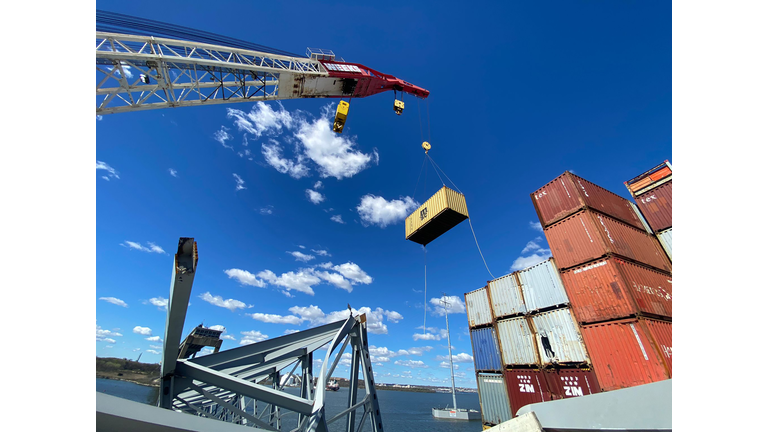 Crews Work To Clear Wreckage From The Francis Scott Key Bridge