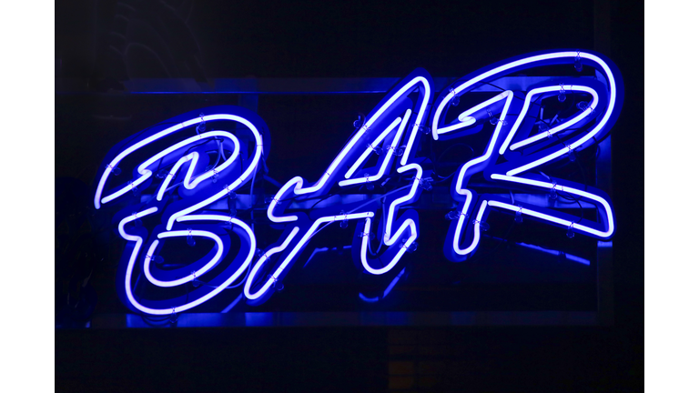 Bar, blue neon sign