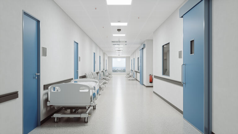 Empty Modern Hospital Corridor