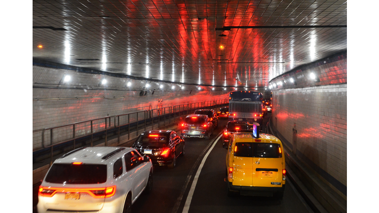 Traveling throught the Lincoln Tunnel from Weehawken, New Jersey to Manhattan, NYC.