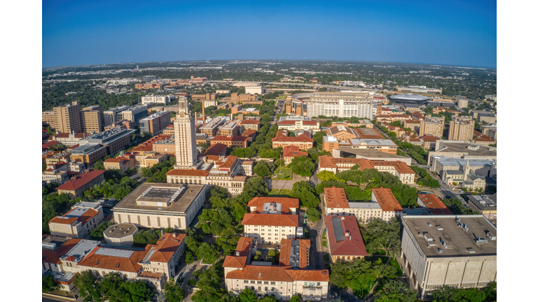 Aerial View of the University of Texas campus in Austin, Texas