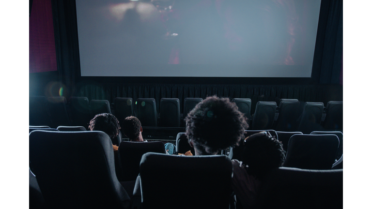 People sitting in a cinema and watching a movie