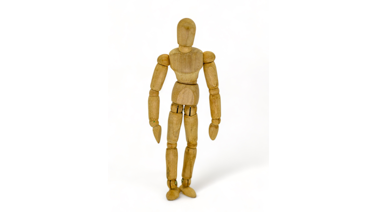 Wooden model isolated on white background