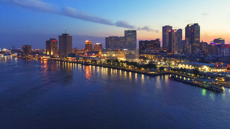 Aerial view of New Orleans at sunset, Louisiana