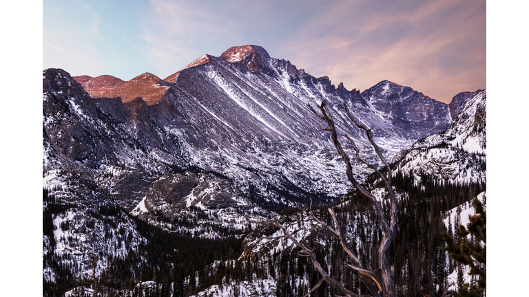 Snowy Longs Peak with Alpenglow