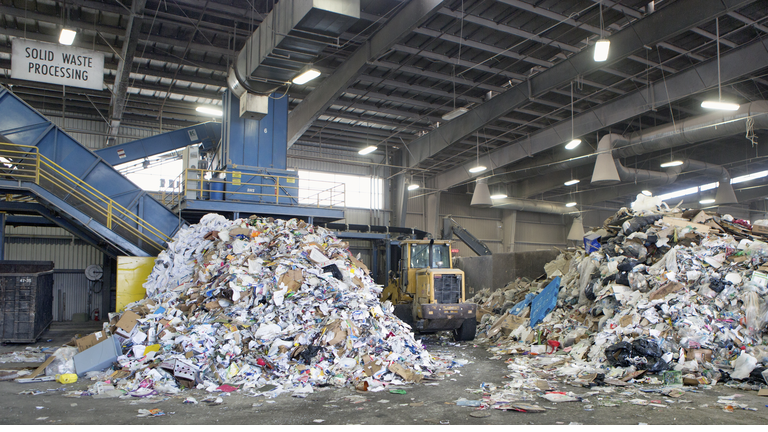 Interior view of a solid waste processing facility