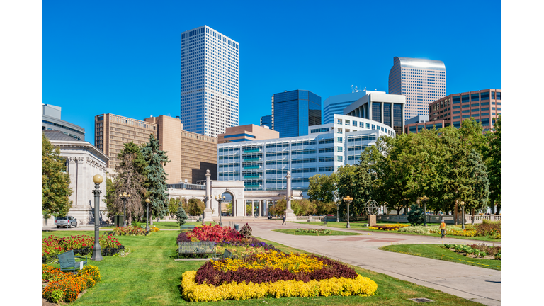 Civic Center Park and downtown Denver Colorado USA