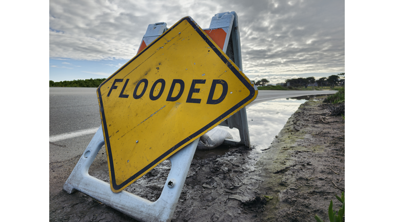 Flooded sign on the road