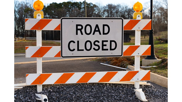 Road Closed Sign and Barricade