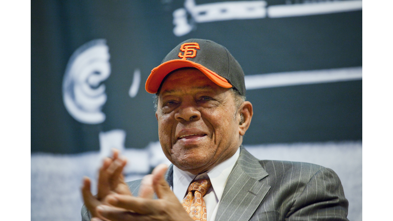 Willie Mays And The World Series Trophy Visit New York City