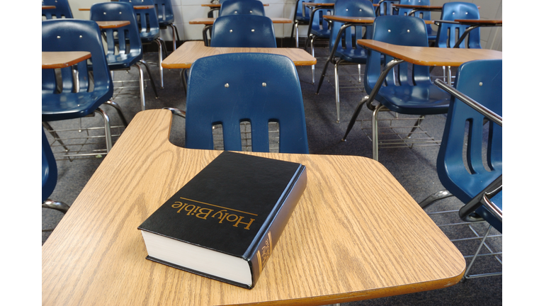 Holy Bible Lying on a Parochial School Desk