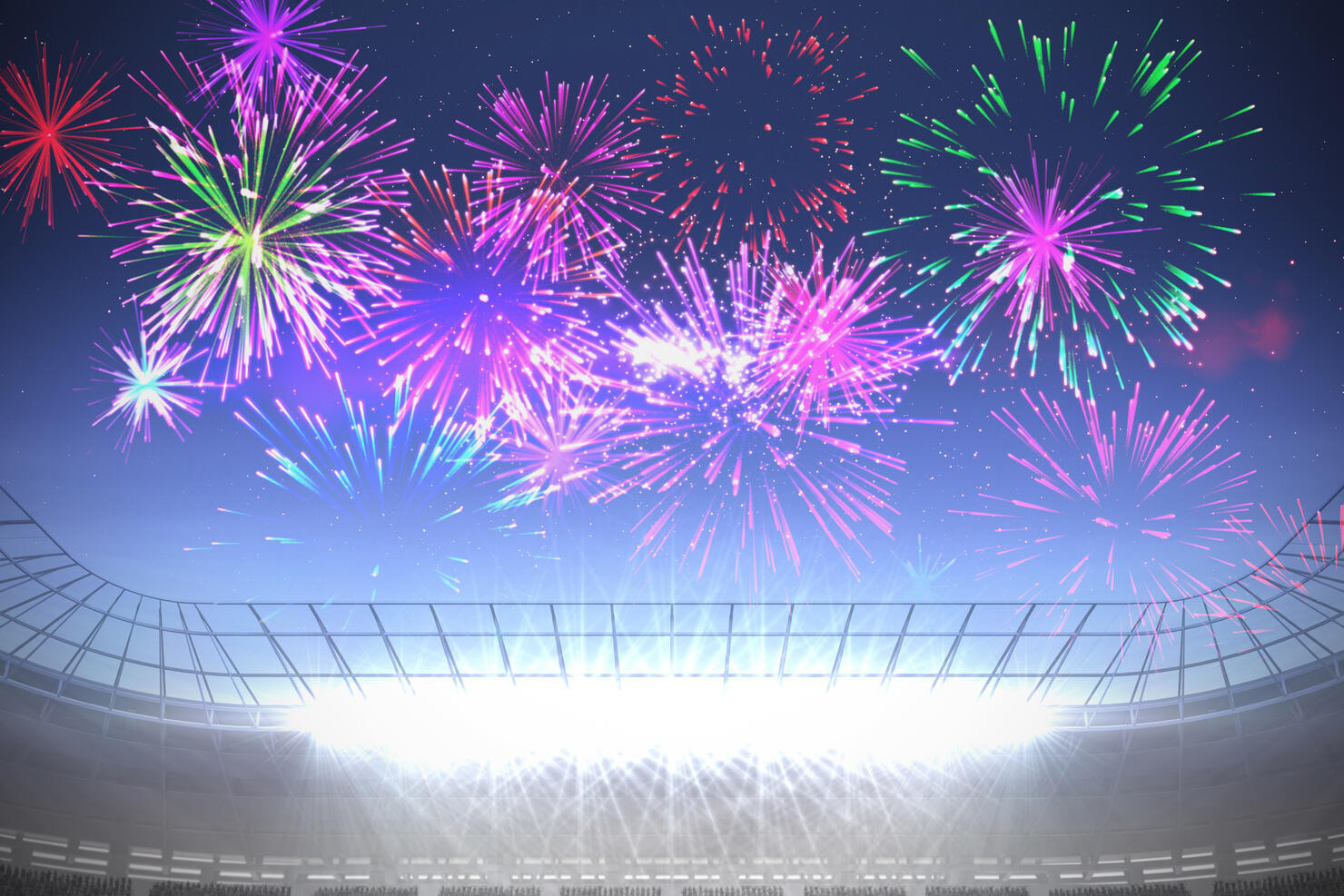 Fireworks exploding over football stadium