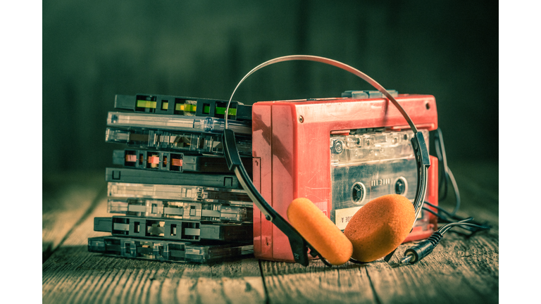 Retro cassette tape with headphones