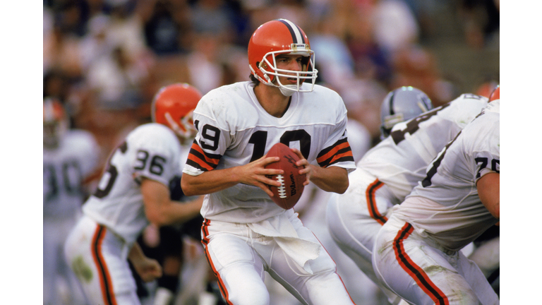 Quarterback Bernie Kosar looks for receiver