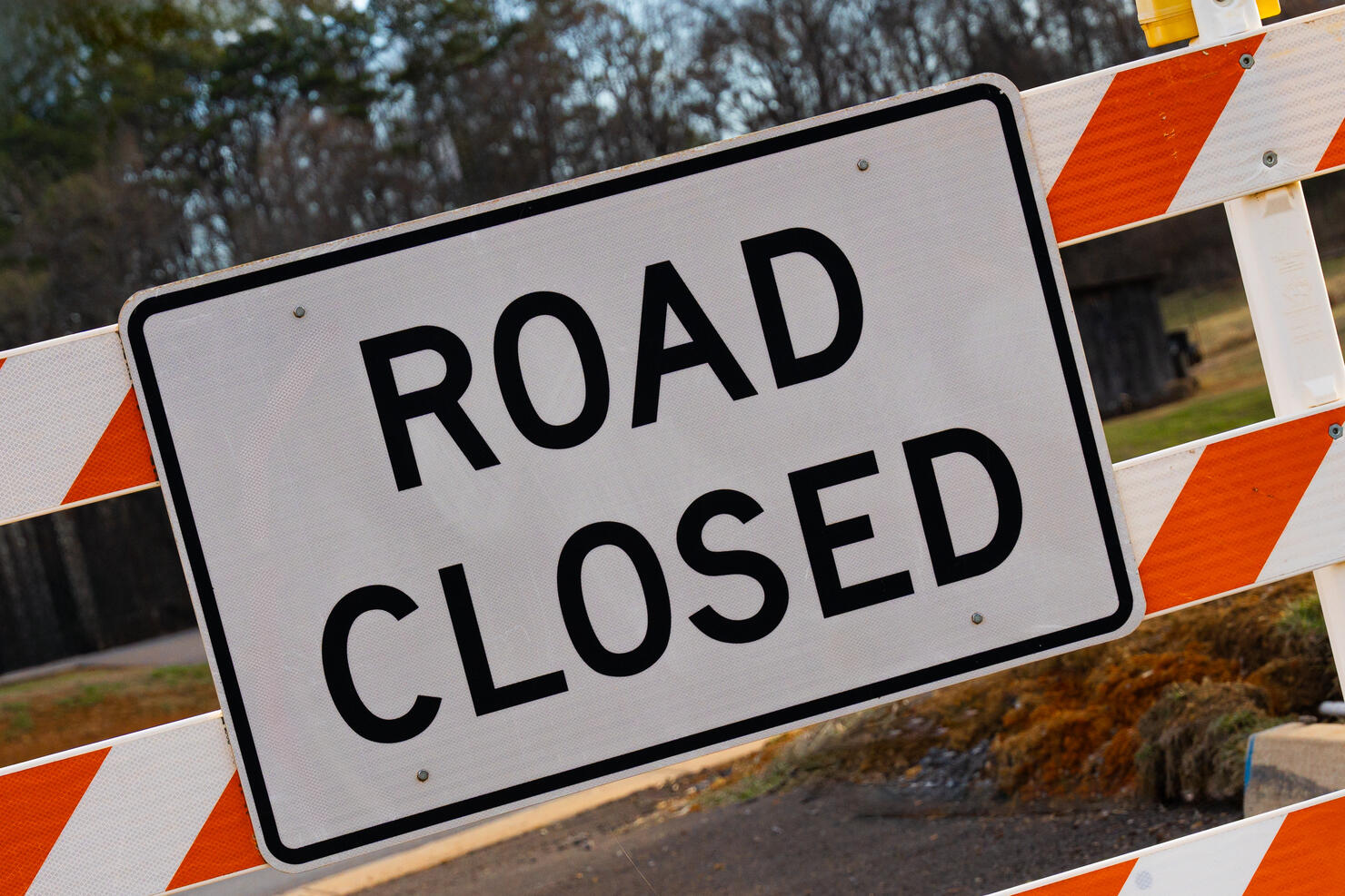 Road Closed Sign and Barricade