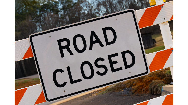 Road Closed Sign and Barricade