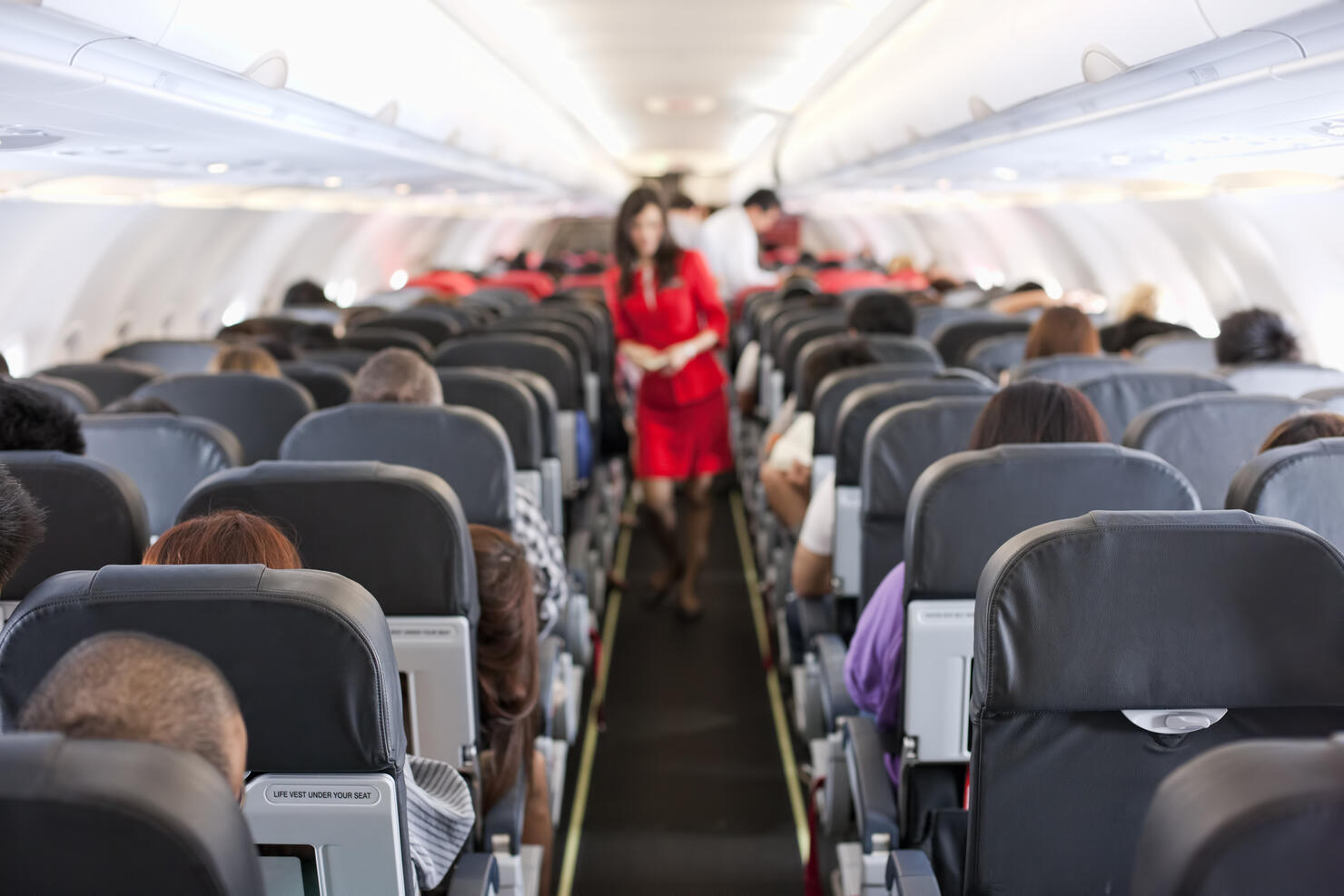 Commercial airliner cabin.