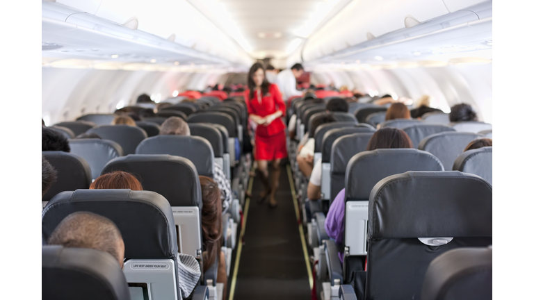 Commercial airliner cabin.