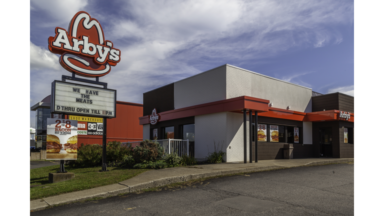 Arby's with blue sky in background in Niagara Falls, Canada.