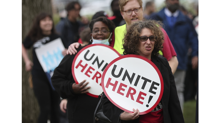 Cafeteria Workers At The U.S. Senate Picket Against Layoffs