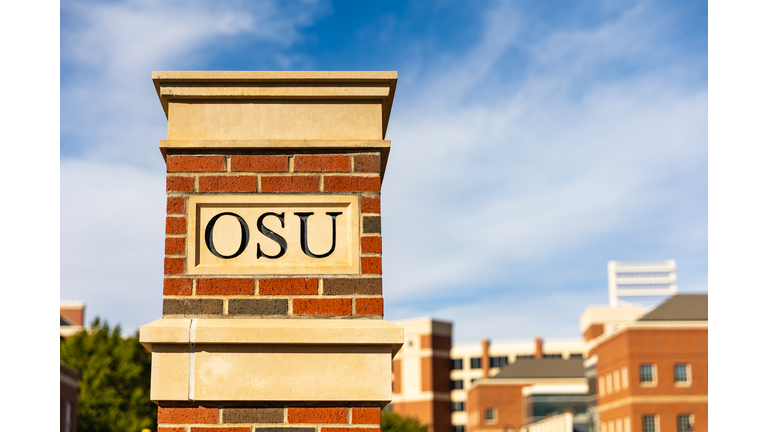 OSU Lettering on brick column on the Oklahoma State University Campus in Stillwater, OK