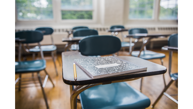 School desks in a Classroom