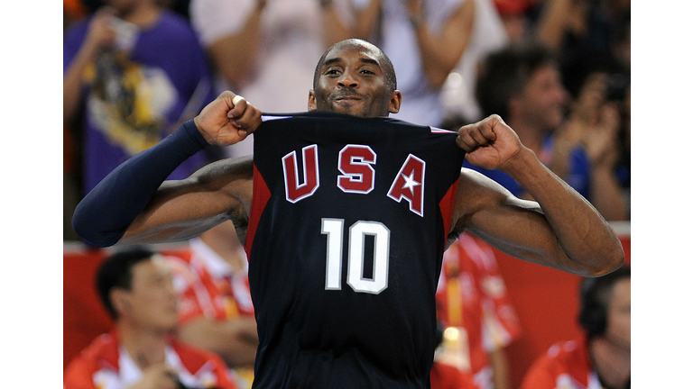 USA's Kobe Bryant celebrates at the end