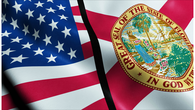 United States of America and Florida Merged Flag Together A Concept of Realations