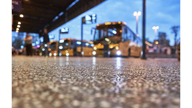 Bus station, surface level view, Montevideo, Uruguay, South America