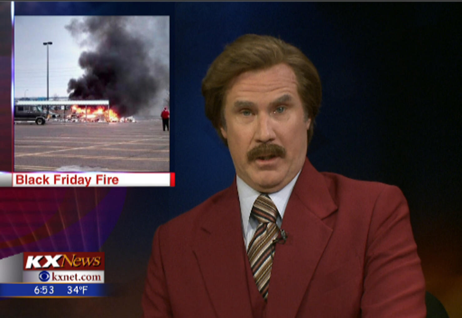 Ron Burgundy Participates In KXMB TV Bismarck Newscast